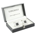 ONYX DIAMOND SQUARE 18ct WHITE GOLD CUFFLINKS - boxed