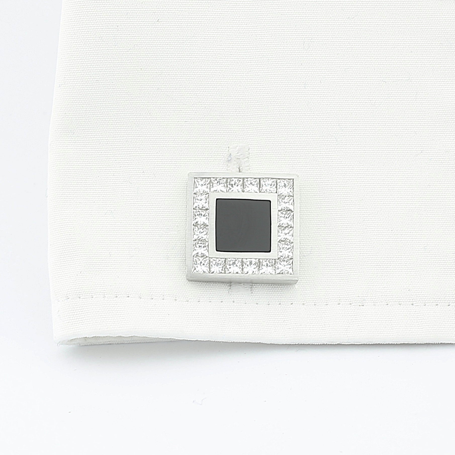 ONYX DIAMOND SQUARE 18ct WHITE GOLD CUFFLINKS - cuff