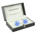 Blue SPINEL DISC 18ct WHITE GOLD CUFFLINKS - boxed