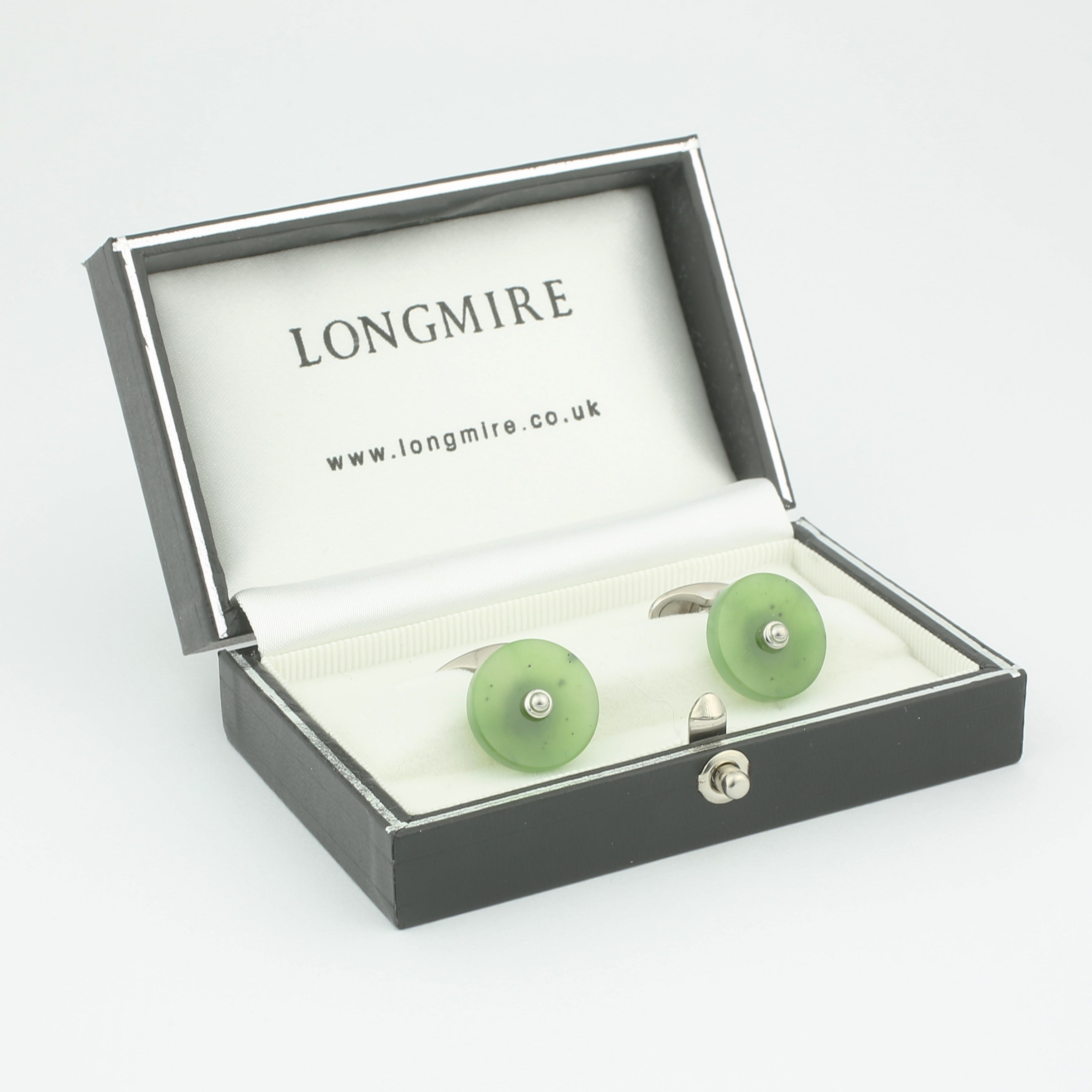 jade green disc cufflinks - boxed