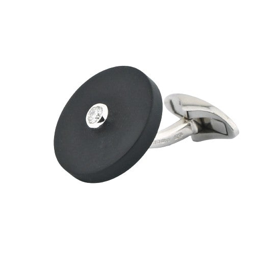 ONYX & DIAMOND DISC 18ct WHITE GOLD CUFFLINKS - main