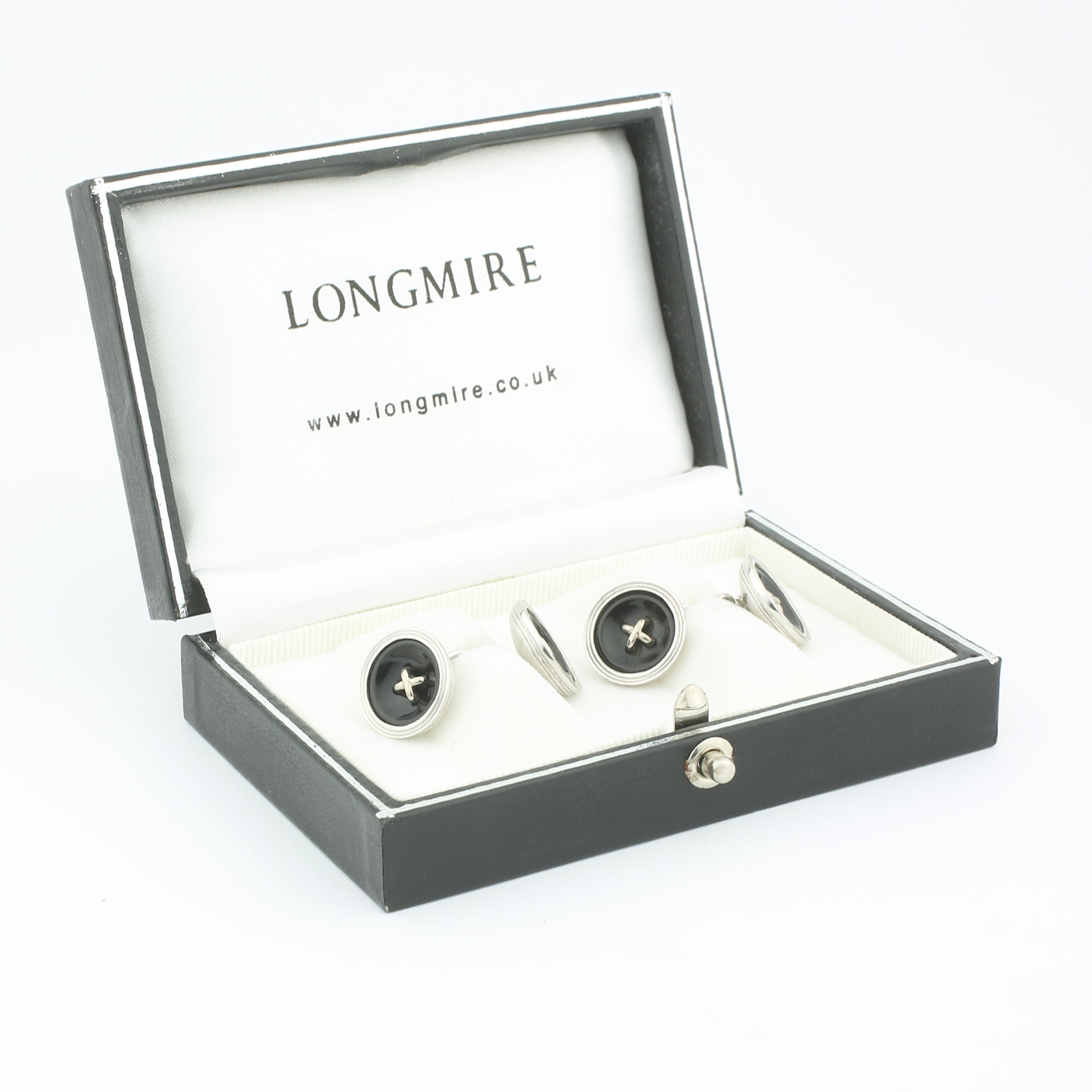 button cufflinks onyx 18ct white gold - boxed