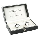 ONYX AND MOTHER OF PEARL 18ct WHITE GOLD CUFFLINKS - boxed