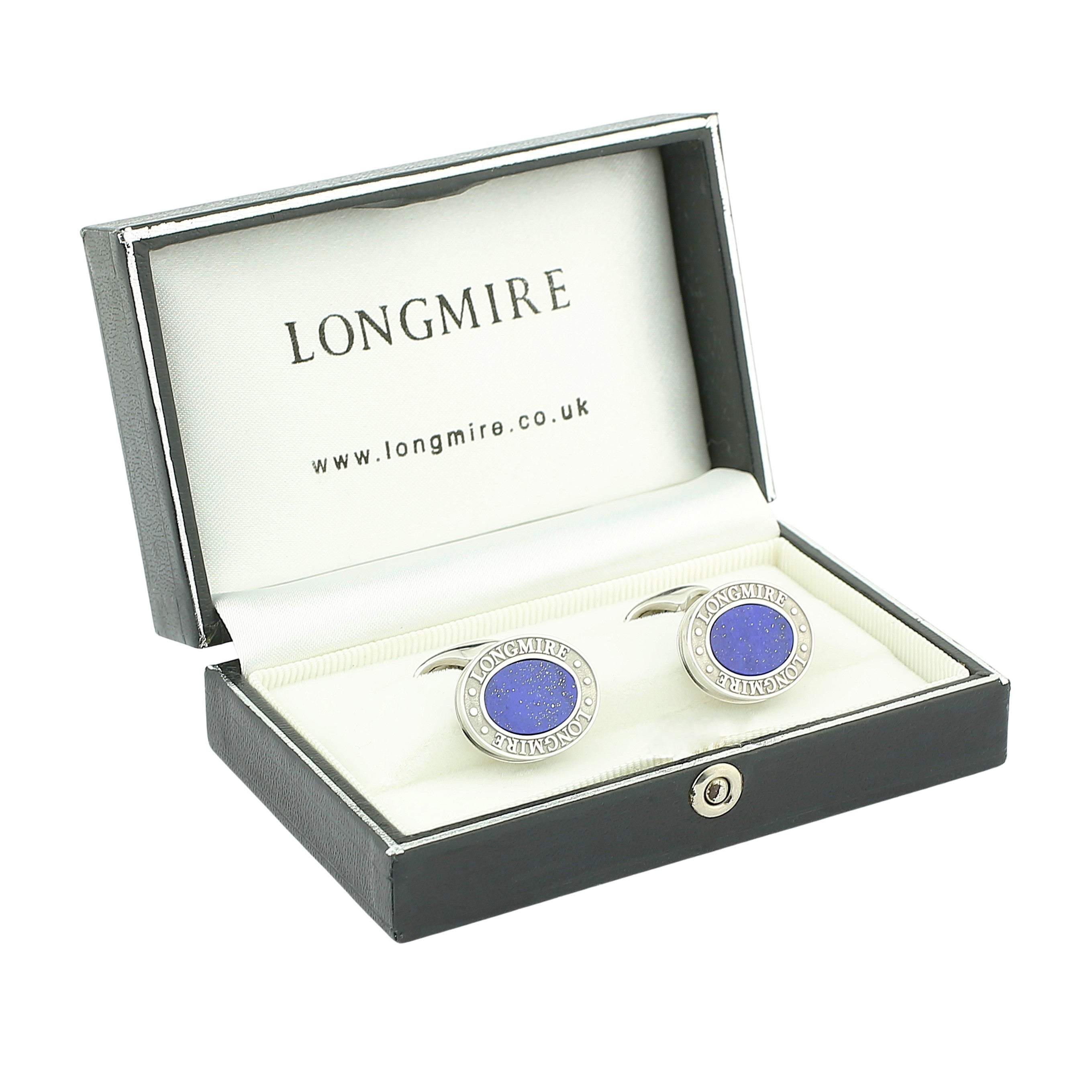 LONGMIRE lapis lazuli 18ct white GOLD CUFFLINKS - boxed
