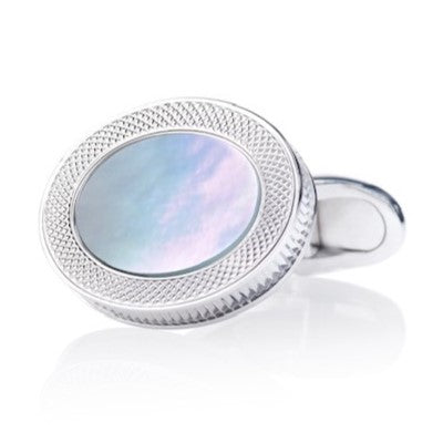 MOTHER OF PEARL - REEDED EDGE - OVAL 18ct WHITE GOLD CUFFLINKS - main