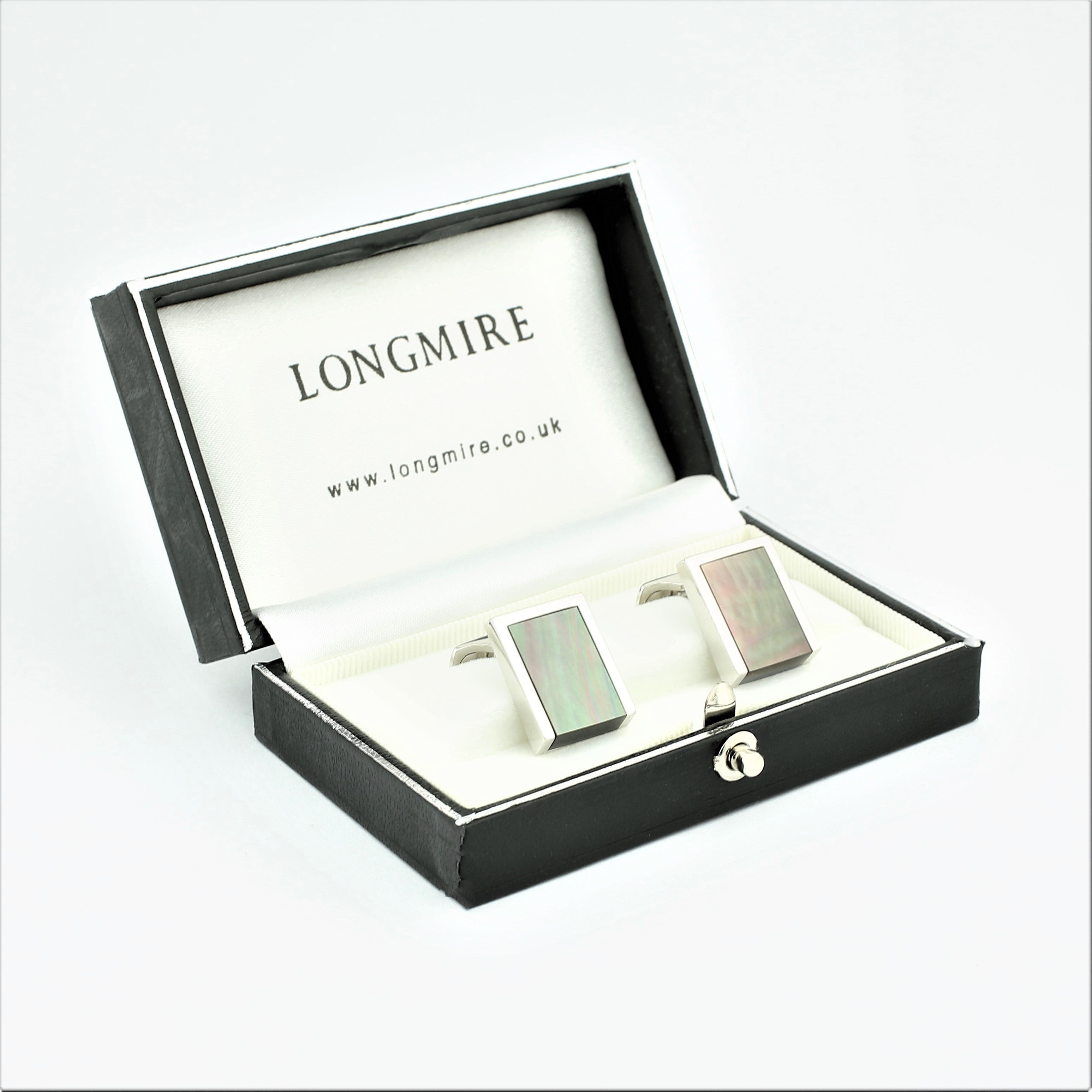 Tahitian mother of pearl wedge cufflinks in 18k white gold - boxed