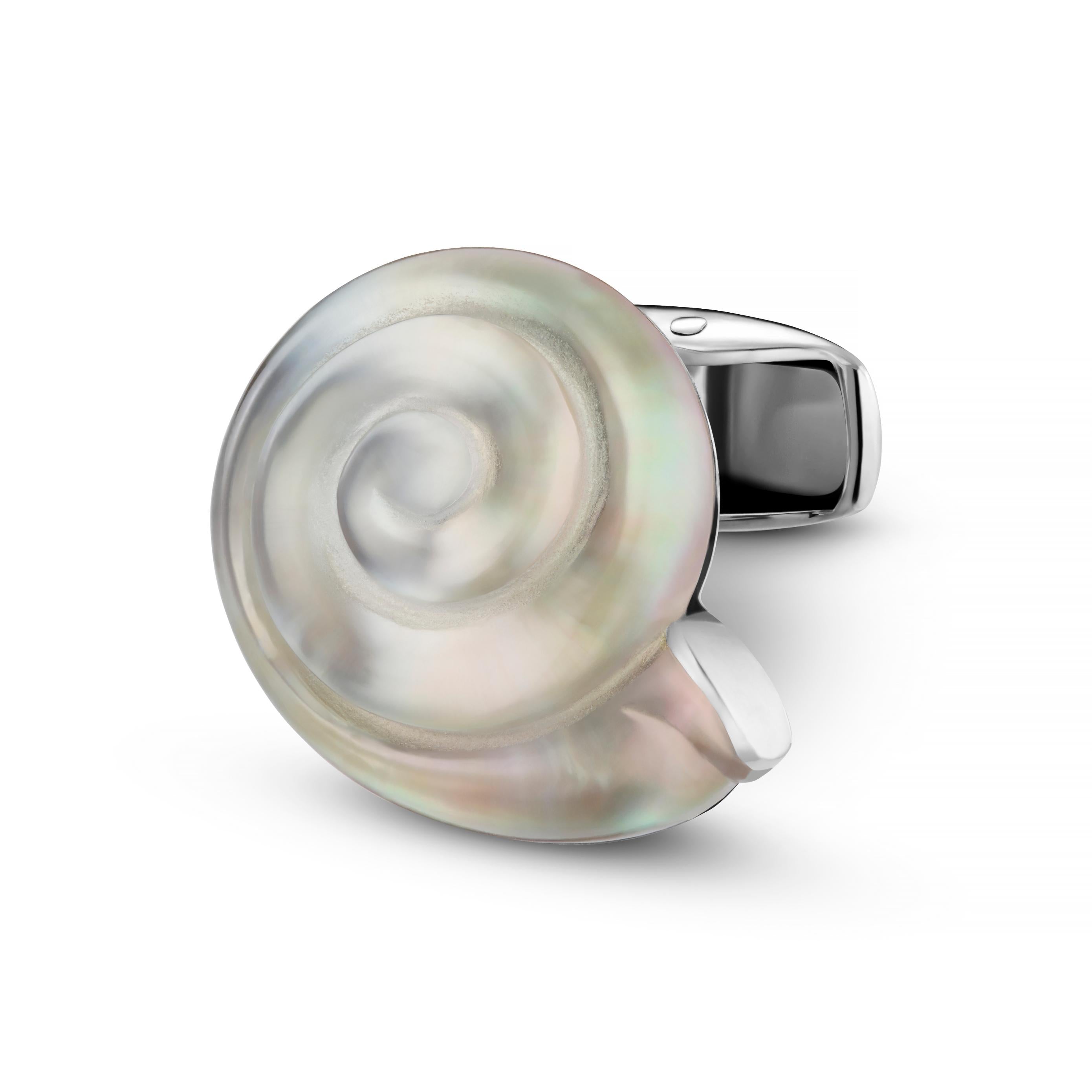 snail rock crystal mother of pearl 18ct white gold cufflinks - main