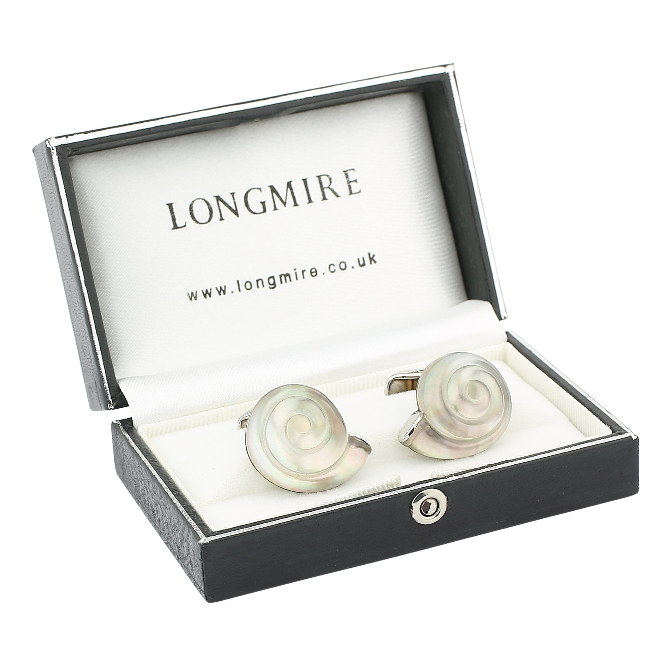 snail rock crystal mother of pearl 18ct white gold cufflinks - boxed