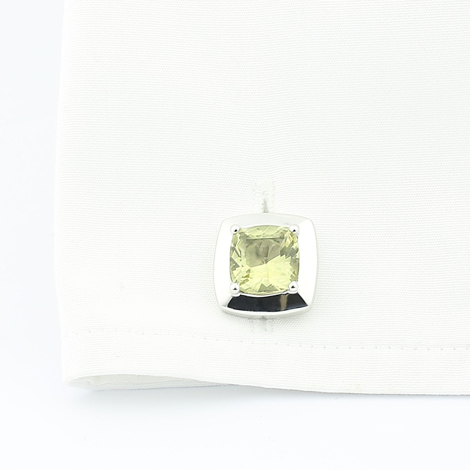 lemon citrine square 18ct white gold cufflinks - cuff