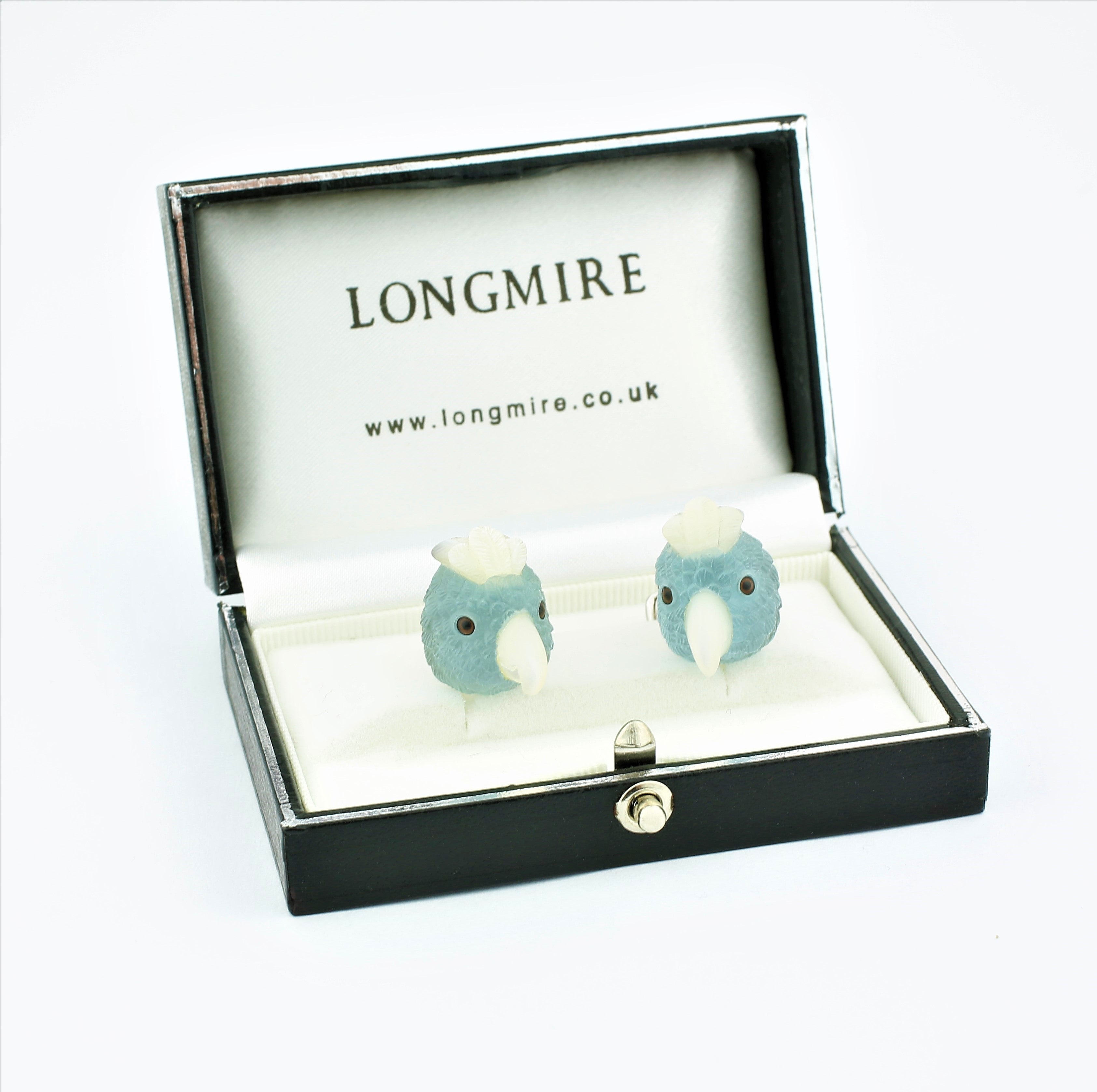 parrot aquamarine 18k white gold cufflinks - boxed