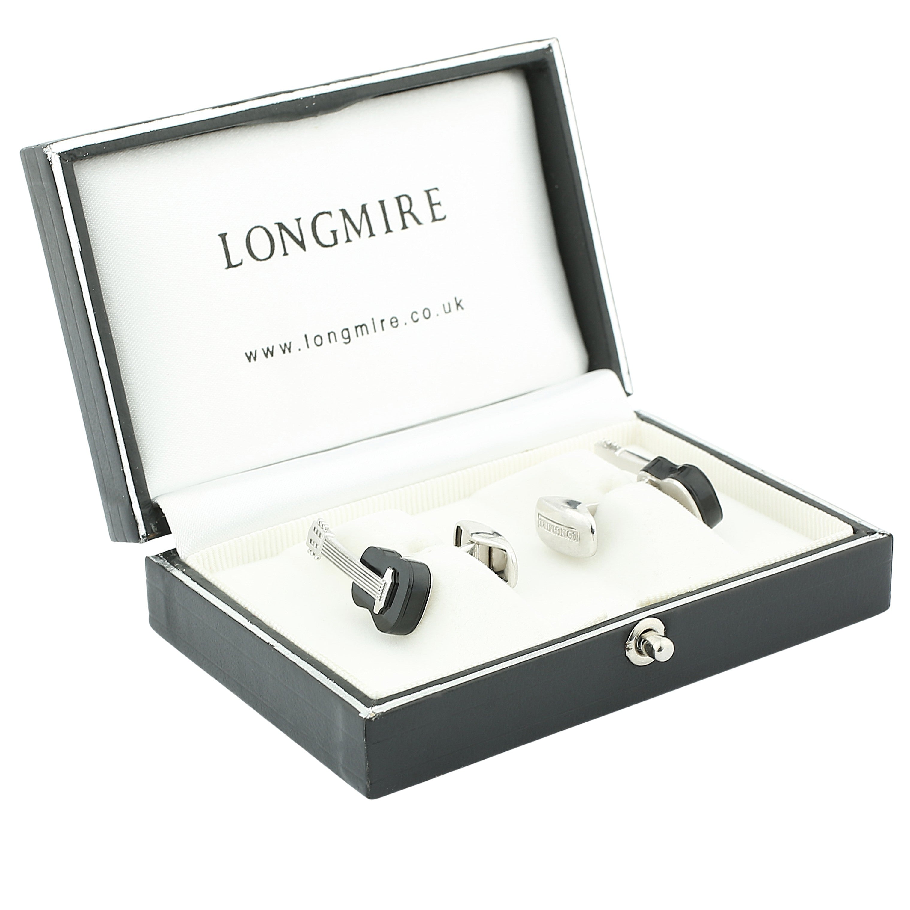 guitar onyx 18k white gold cufflinks - boxed