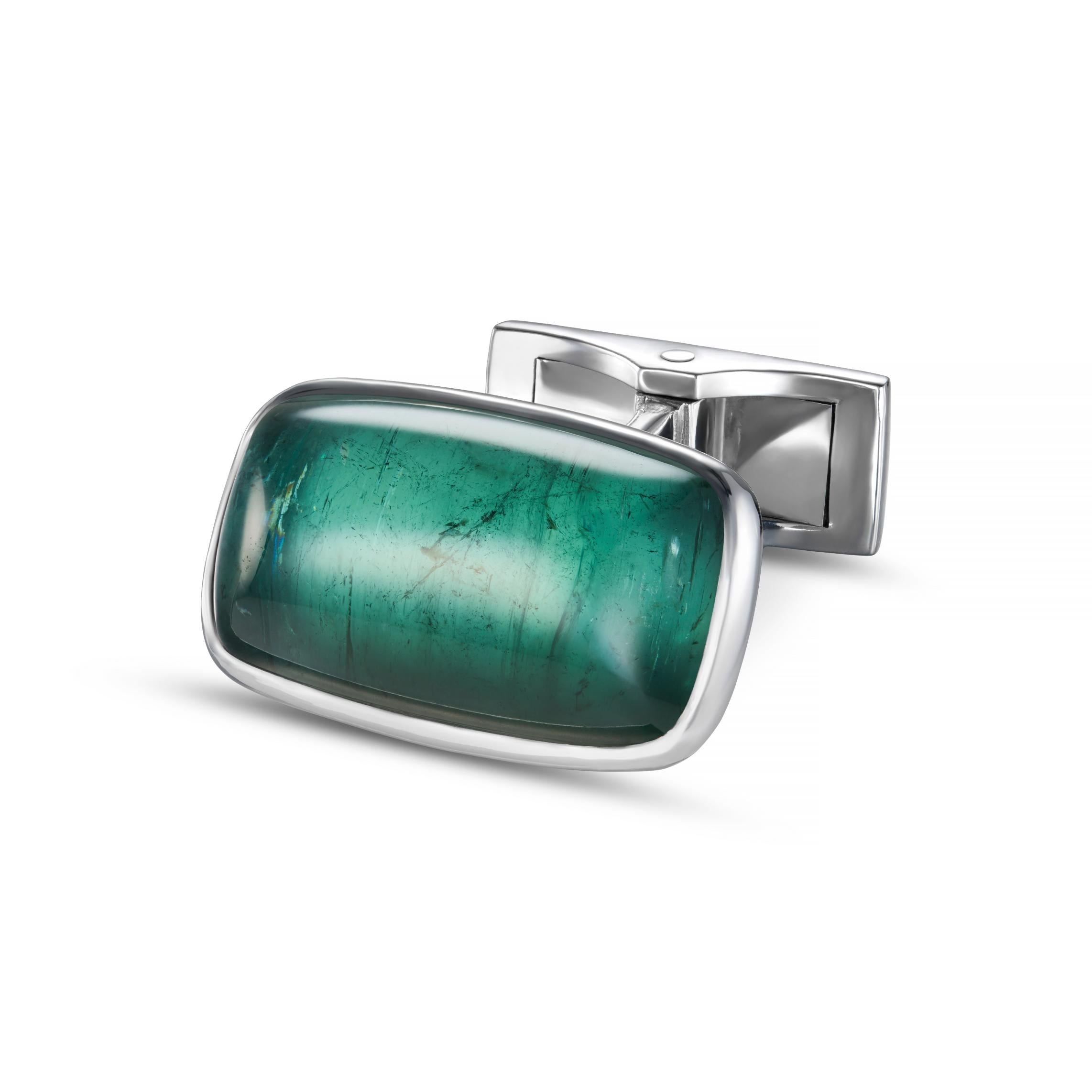 green tourmaline oblong 18ct white gold cufflinks - main