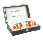 clownfish cornelian and cacholong 18ct white gold cufflinks - boxed