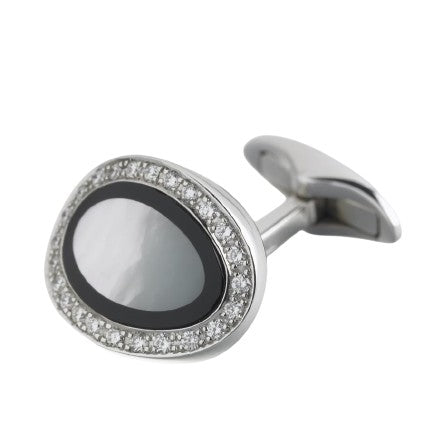 DIAMOND SET ONYX AND MOTHER OF PEARL cufflink 18ct WHITE GOLD - main