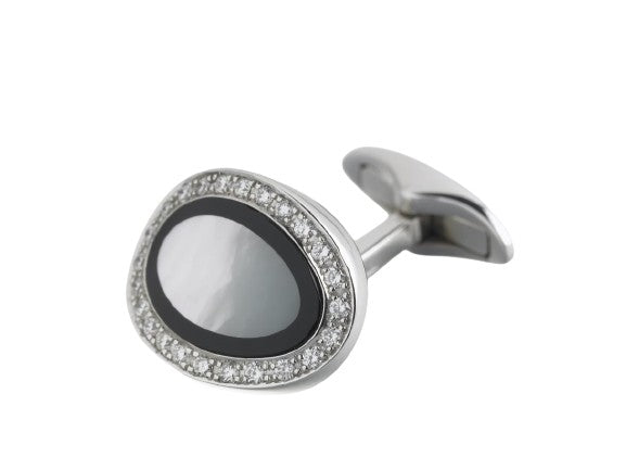 DIAMOND SET ONYX AND MOTHER OF PEARL cufflink 18ct WHITE GOLD - main