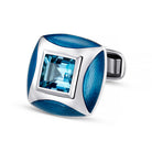 aquamarine blue enamel 18ct white gold cufflinks - main