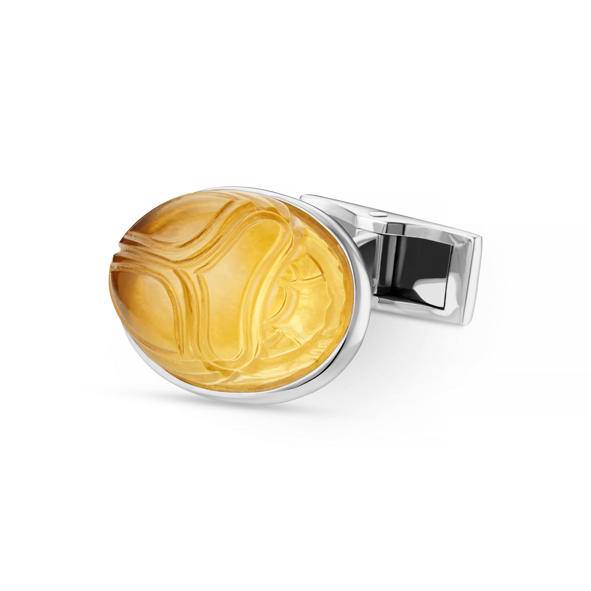 yellow beryl scarab 18ct white gold cufflinks - main
