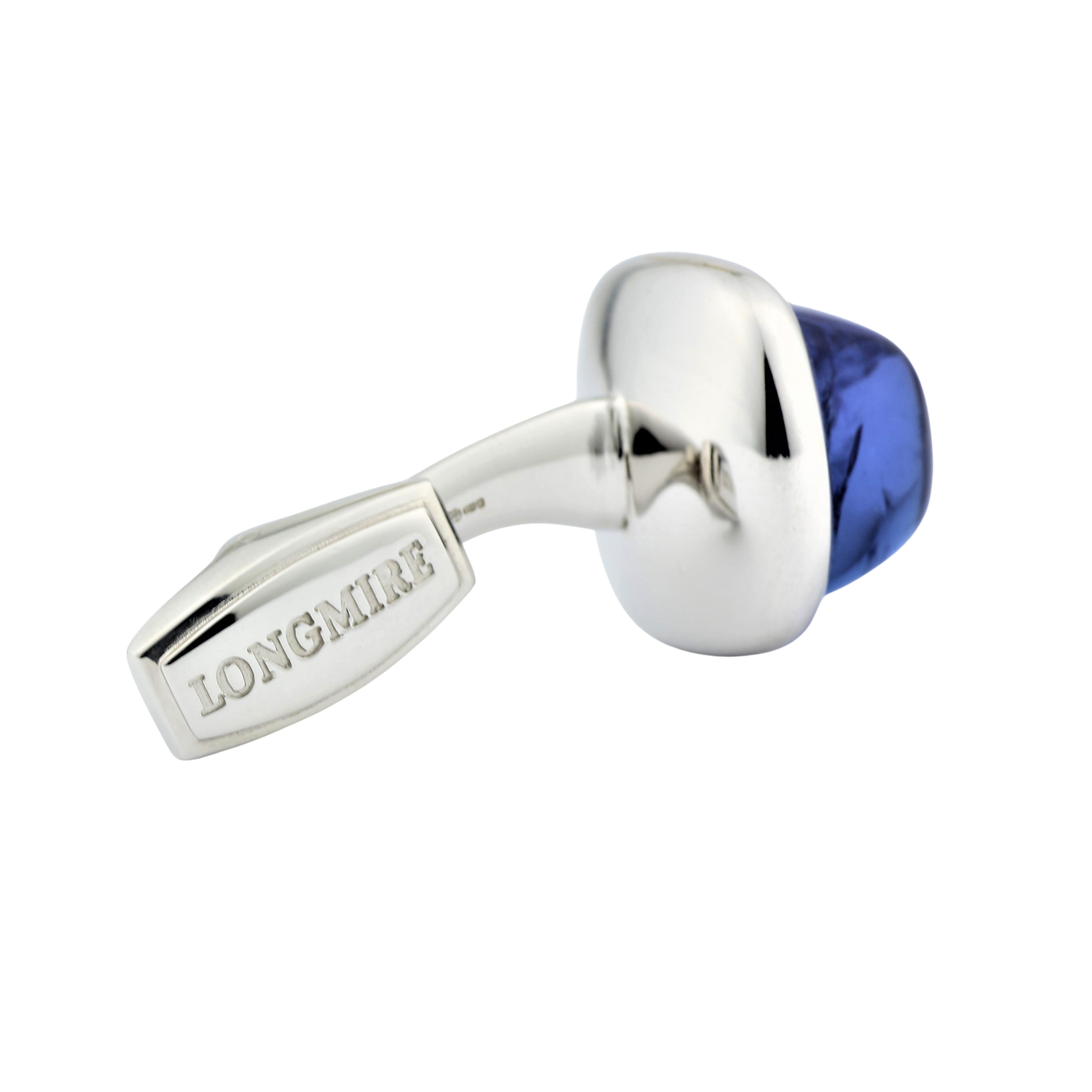 TANZANITE CABOCHON 18ct WHITE GOLD CUFFLINKS - rear