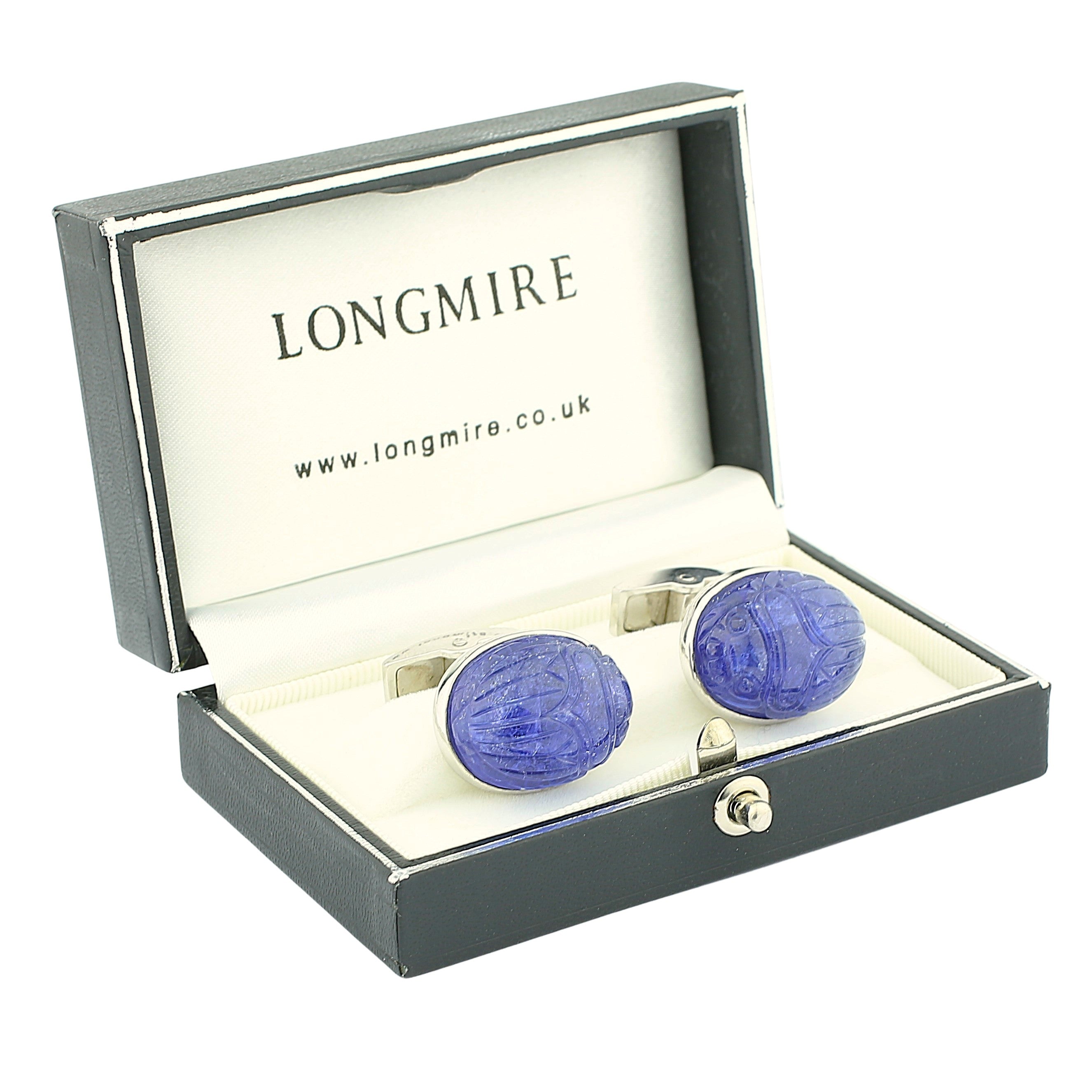 tanzanite scarab 18ct white gold cufflinks - boxed