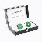 circular matt malachite & diamond 18ct white gold cufflinks - box