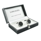 CARBON FIBRE CIRCLE 18ct WHITE GOLD CUFFLINKS  - boxed