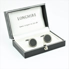 ONYX FLUTED 18ct WHITE GOLD CUFFLINKS - boxed