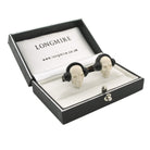 skull with headphones mammoth tusk and onyx 18ct white gold cufflinks - boxed