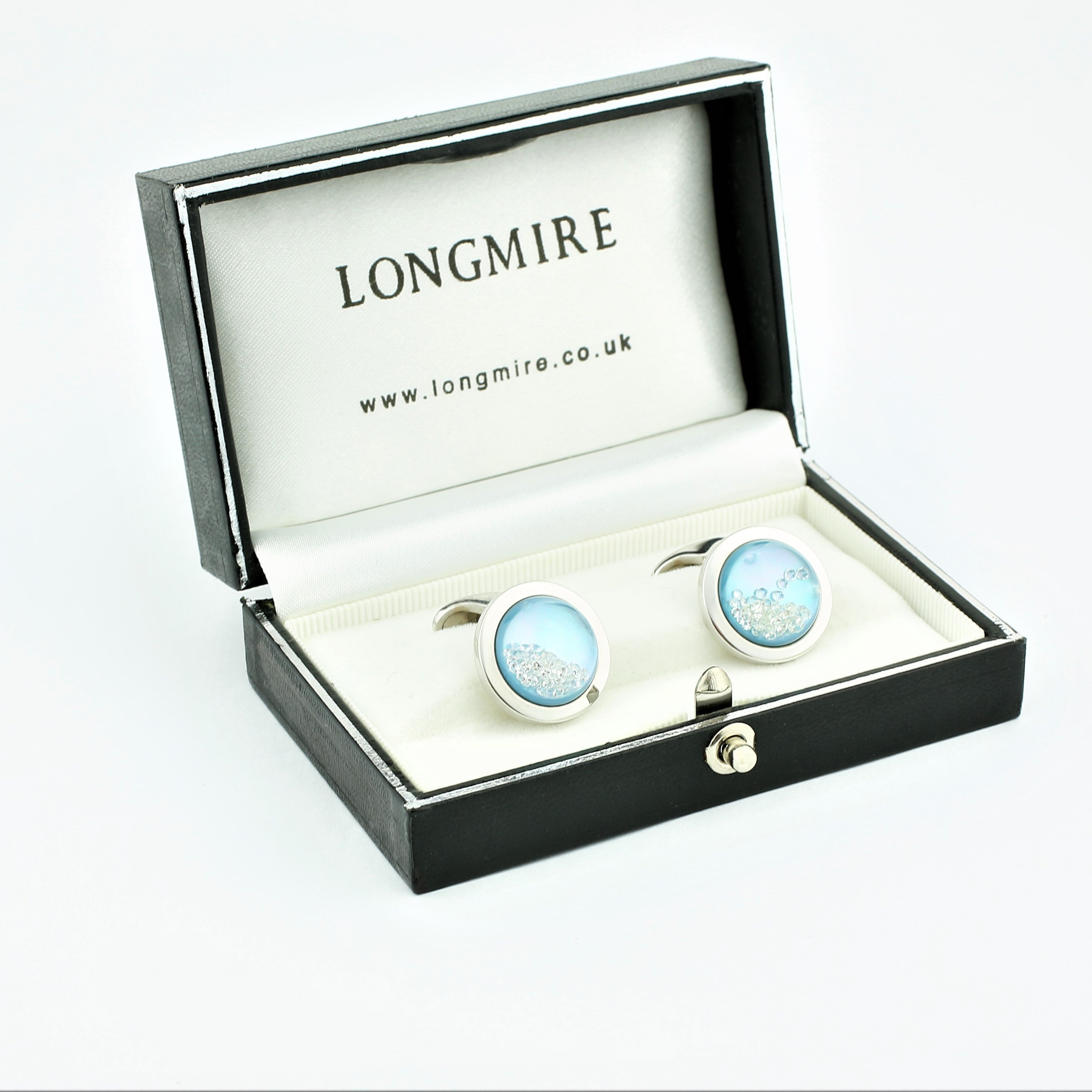 diamonds in the sky - blue mother of pearl - 18ct white gold cufflinks - boxed
