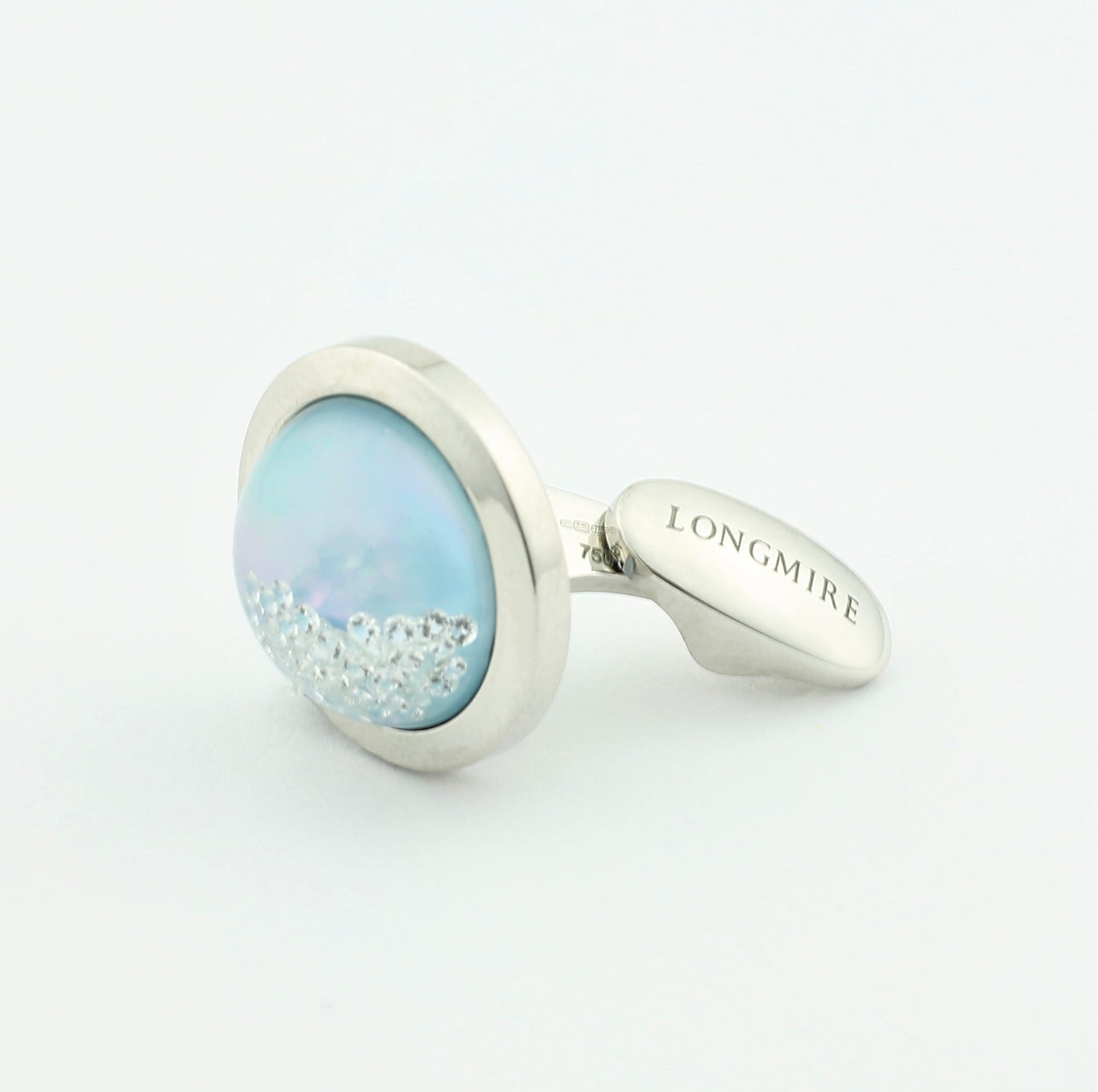 diamonds in the sky - blue mother of pearl - 18ct white gold cufflinks - rear