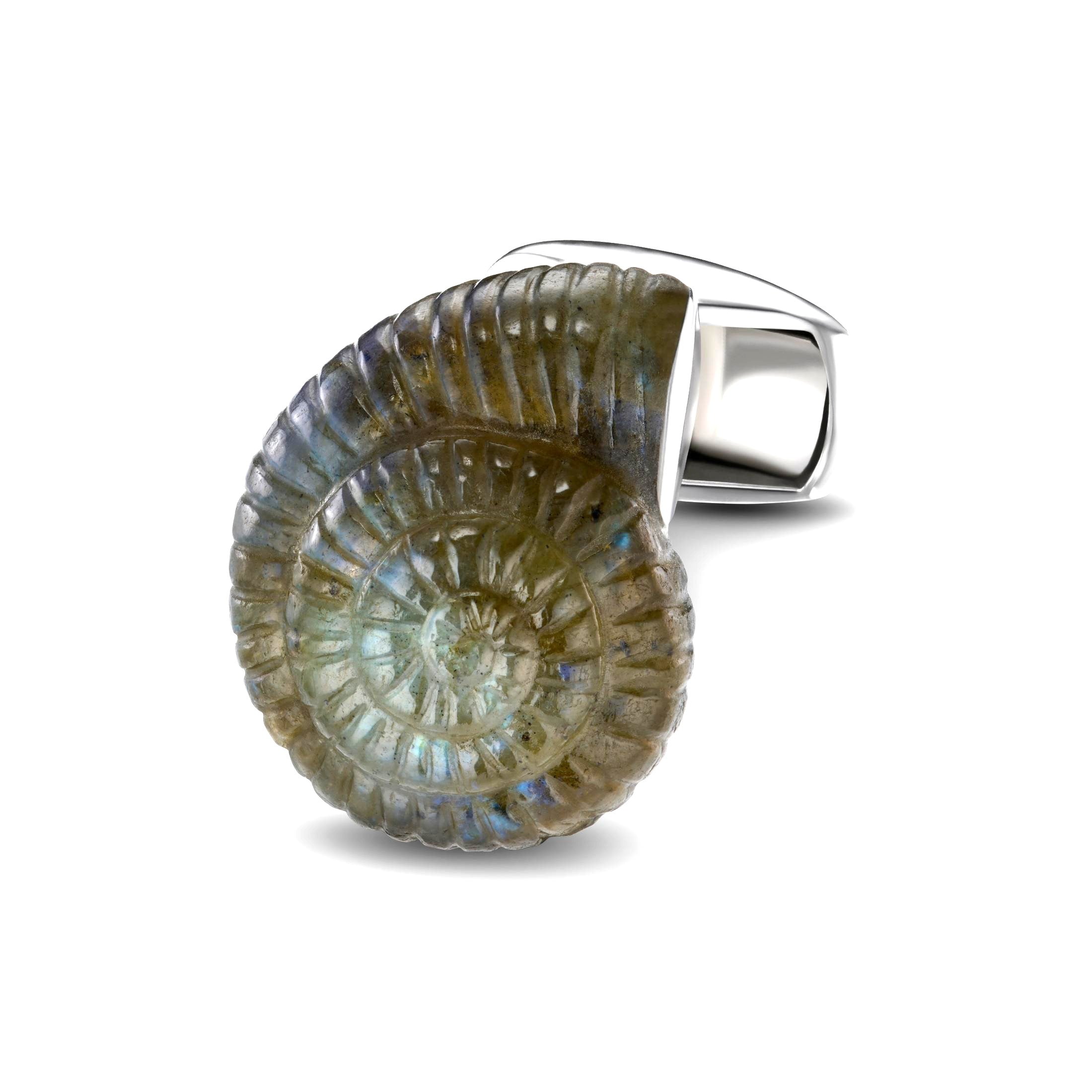 ammonite shell labradorite 18ct white gold cufflinks - main