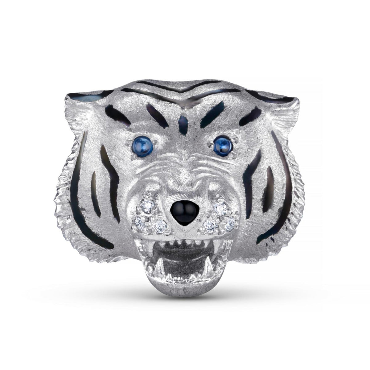 tiger head sapphire onyx diamond 18ct white gold cufflinks - main
