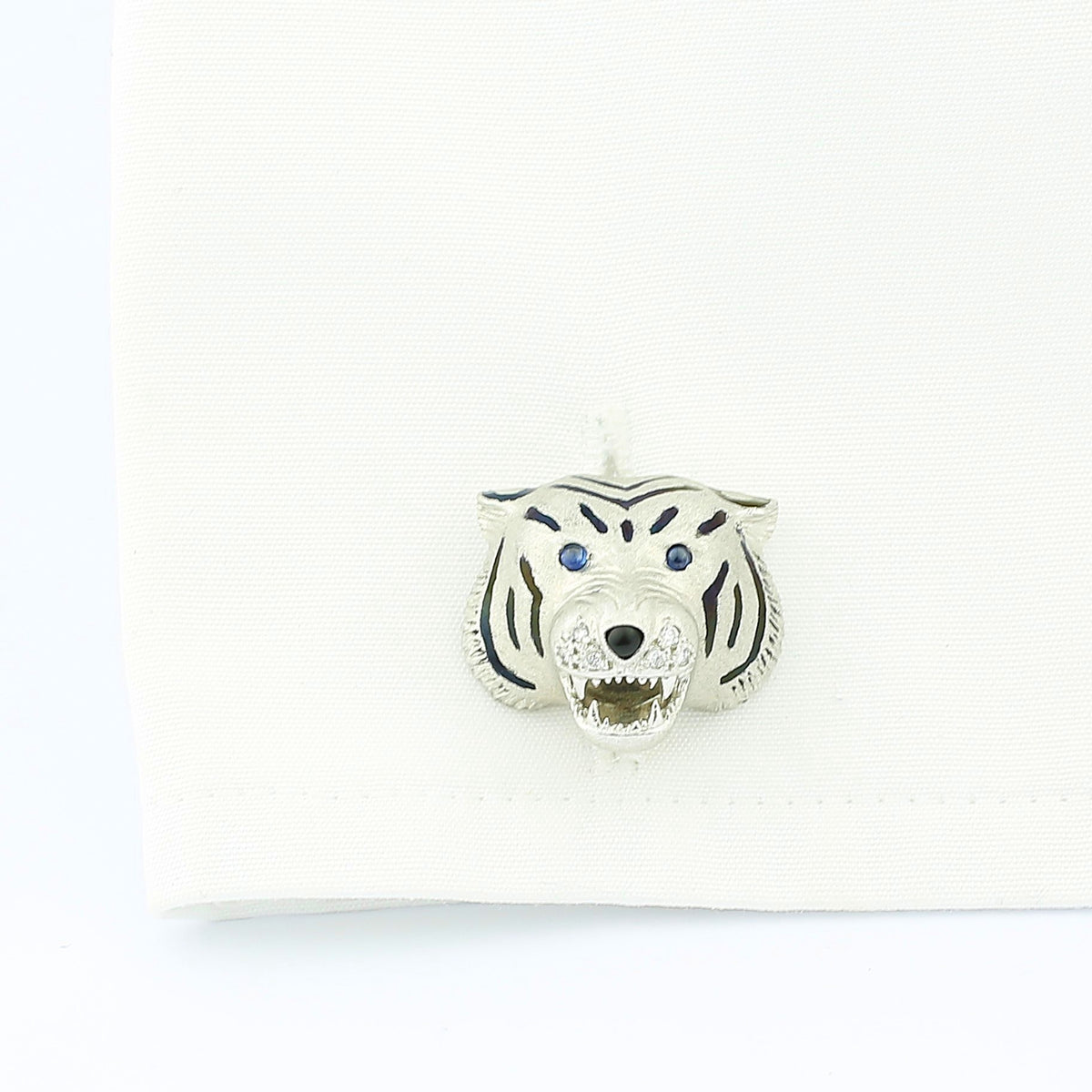 tiger head sapphire onyx diamond 18ct white gold cufflinks - cuff