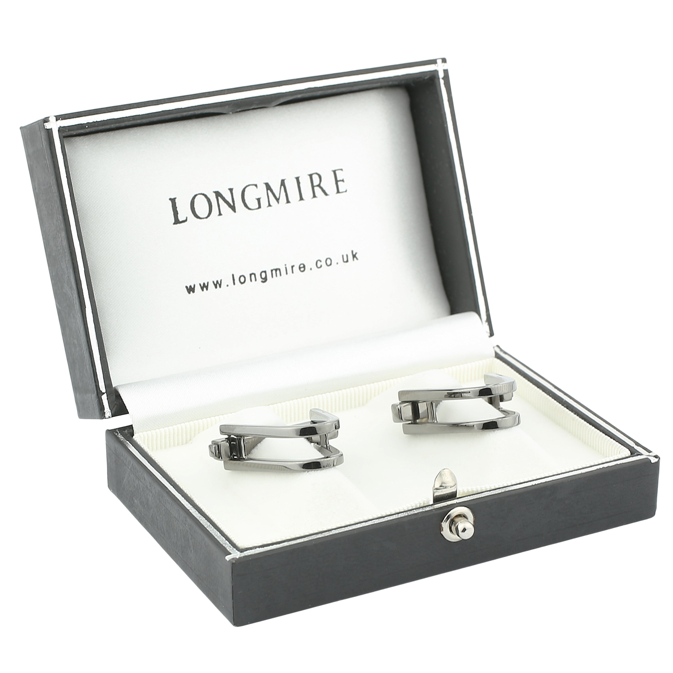 double stirrup black rhodium plated 18ct white gold cufflinks - boxed