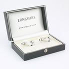 DOUBLE STIRRUP SAPPHIRE TERMINALS 18ct WHITE GOLD CUFFLINKS - boxed