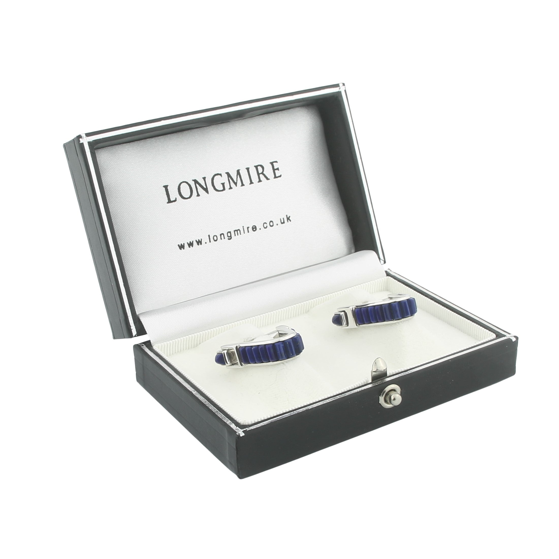 STIRRUP LAPIS LAZULI 18ct WHITE GOLD CUFFLINKS - boxed