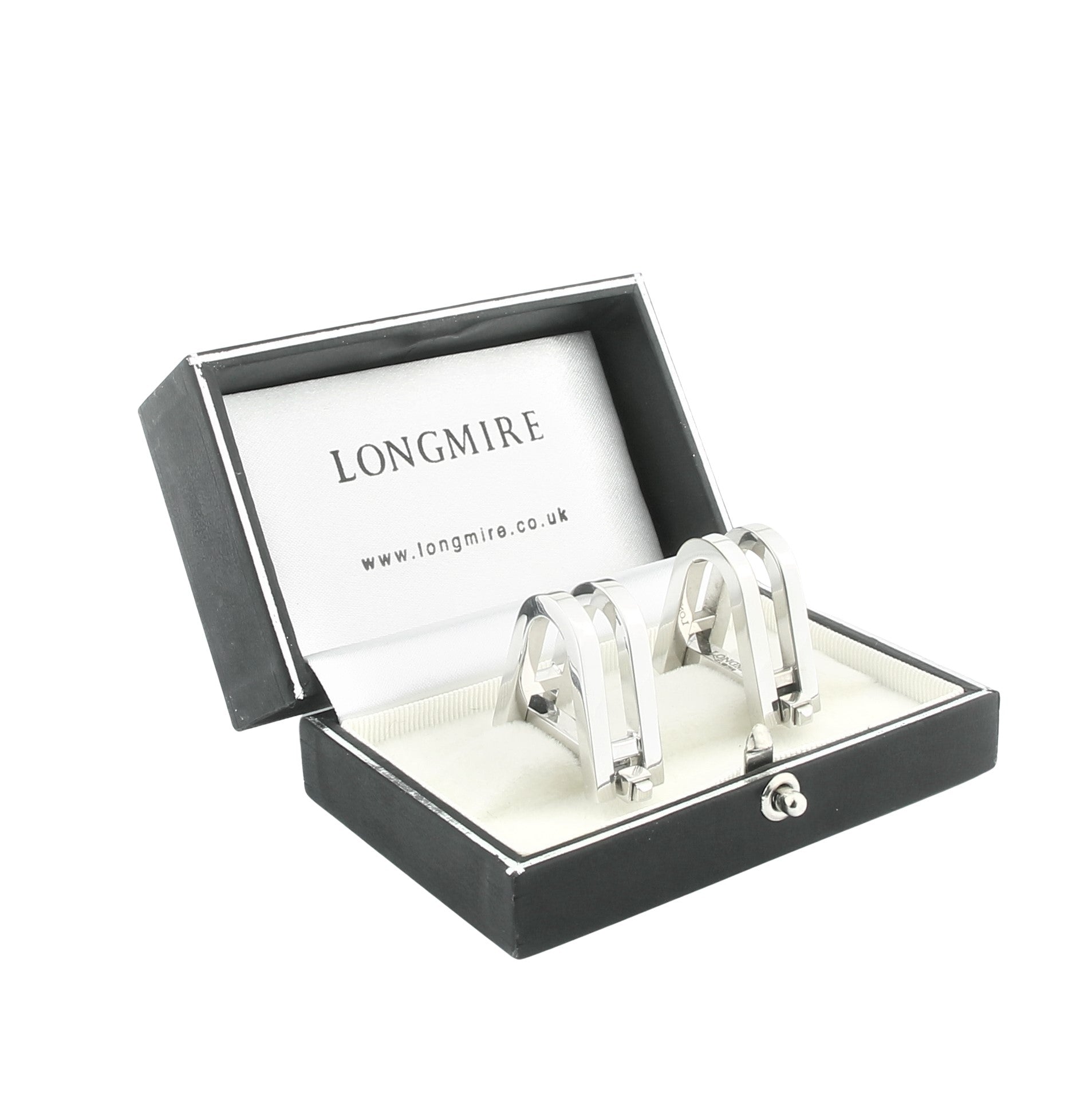 DOUBLE STIRRUP 'GIANT' 18ct WHITE GOLD CUFFLINKS - boxed