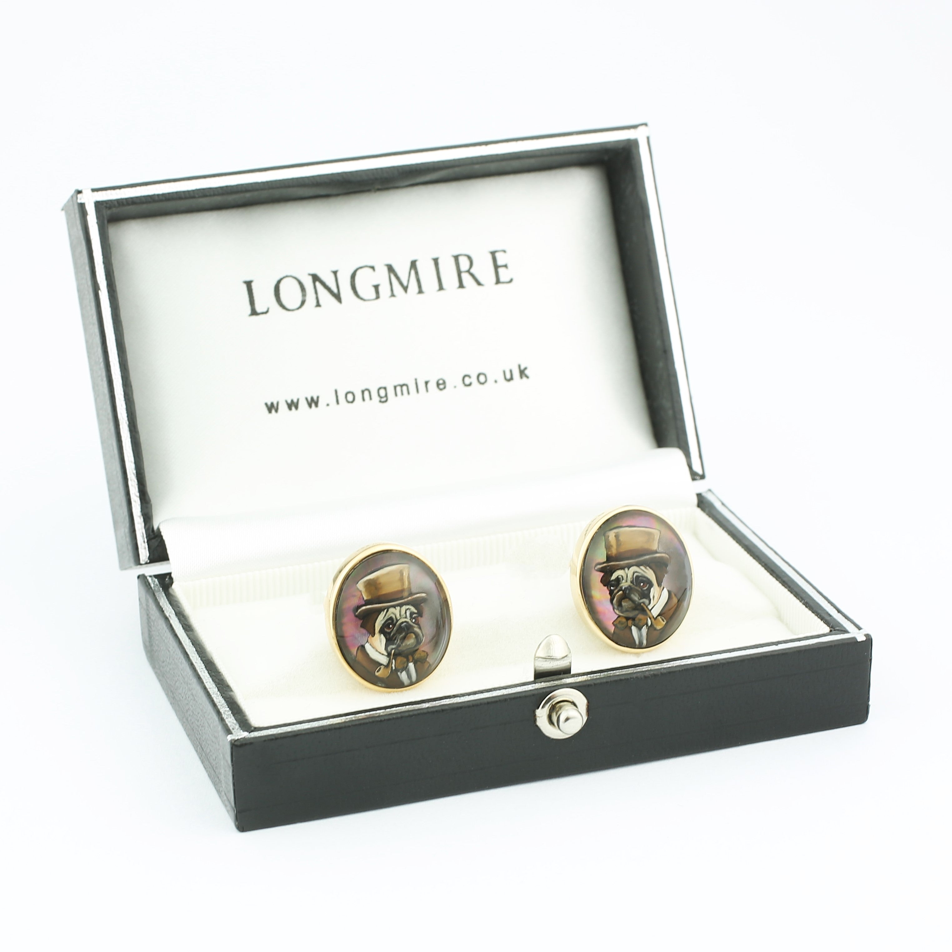 gentleman pug dog 14ct yellow gold cufflinks - boxed