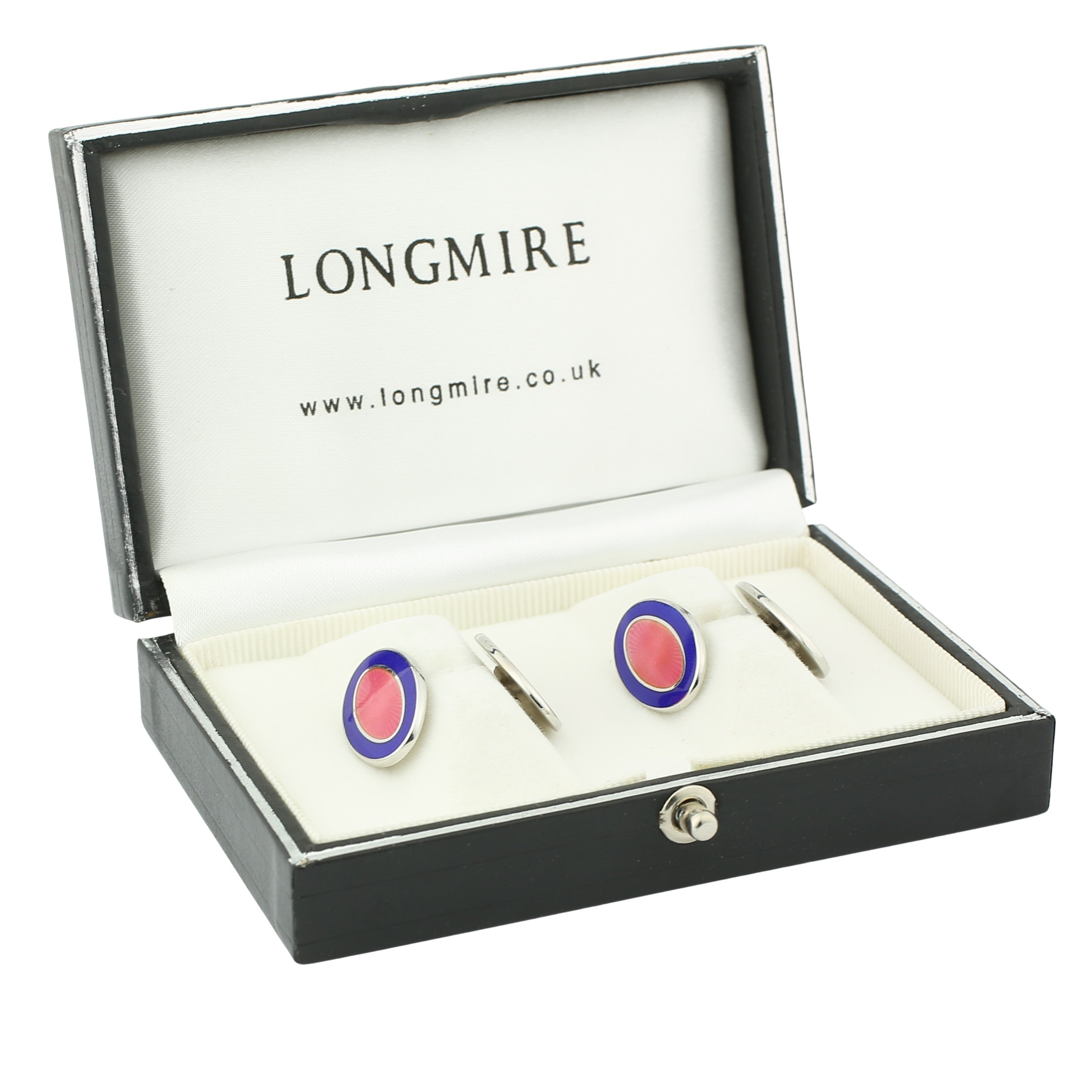 double oval pale blue/pink 9ct white gold cufflinks - boxed