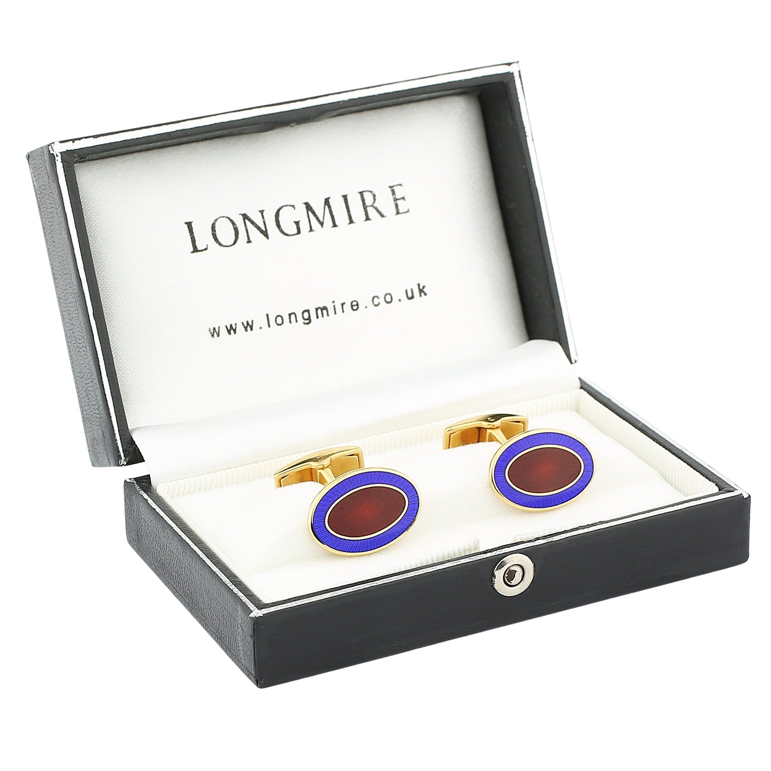 double oval blue/red enamel 9ct yellow gold cufflinks - boxed