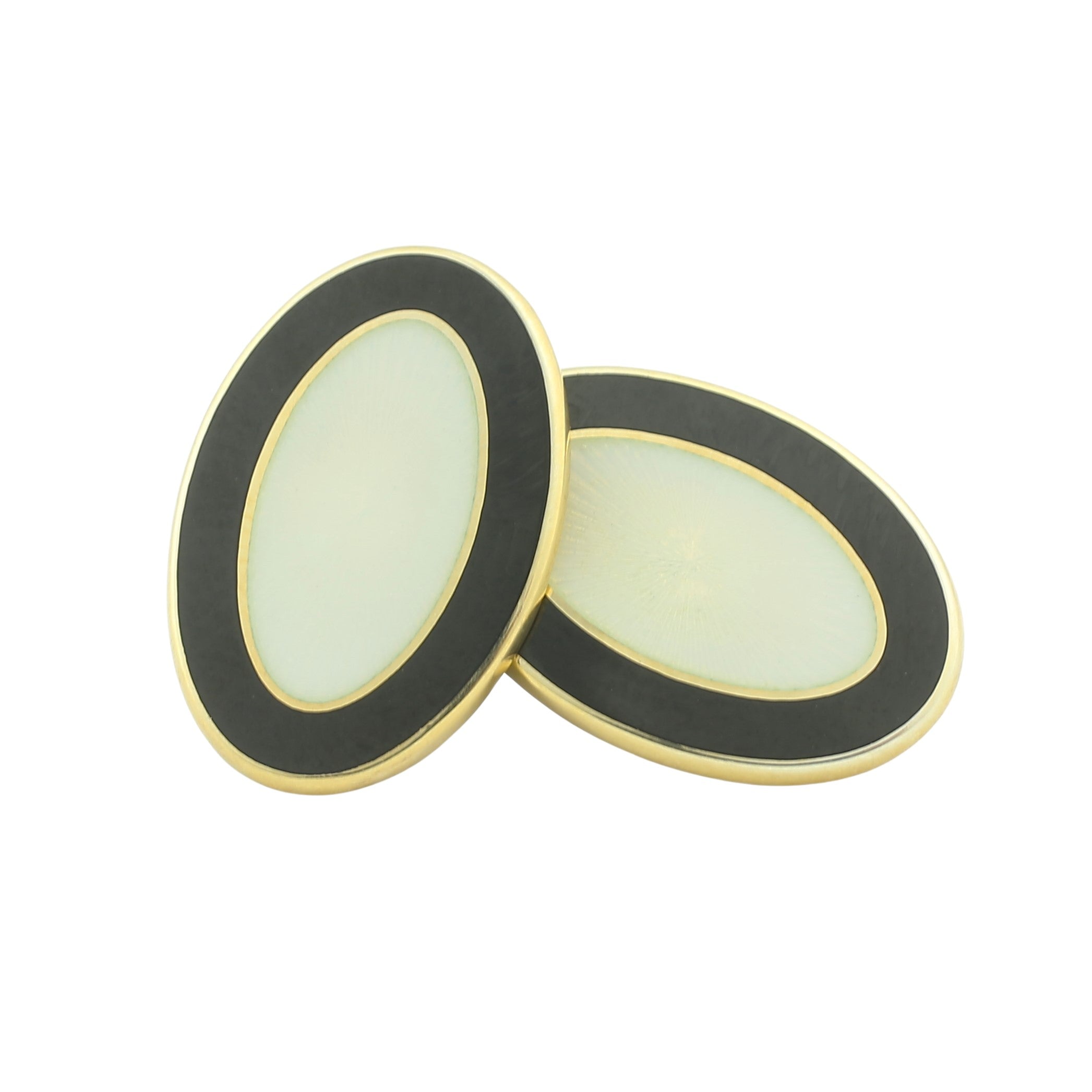 double oval cufflinks black/cream enamel 9ct gold  -main