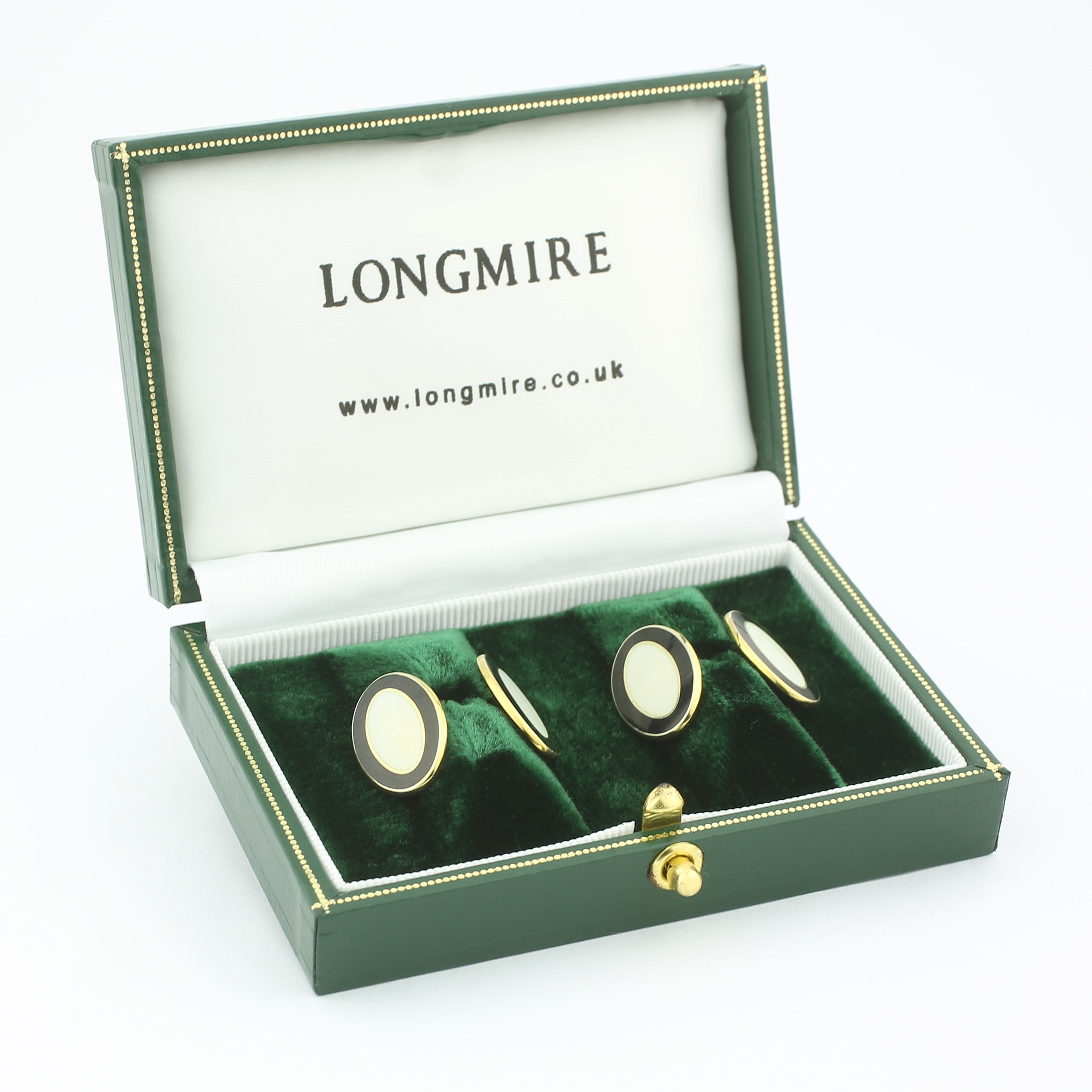 double oval black/cream 9ct gold cufflinks - boxed