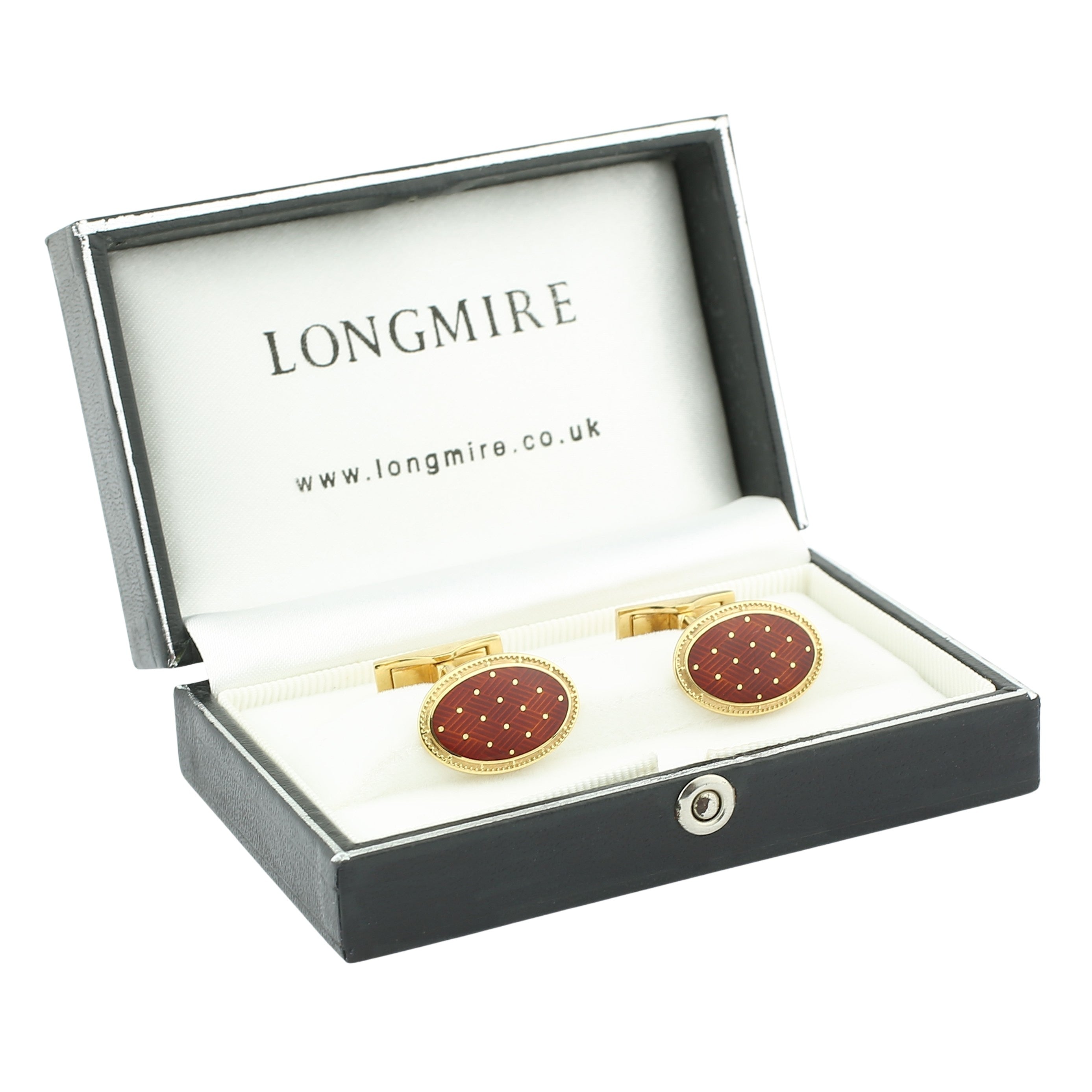 basket weave burnt sienna 9ct yellow t-bar gold cufflinks - boxed