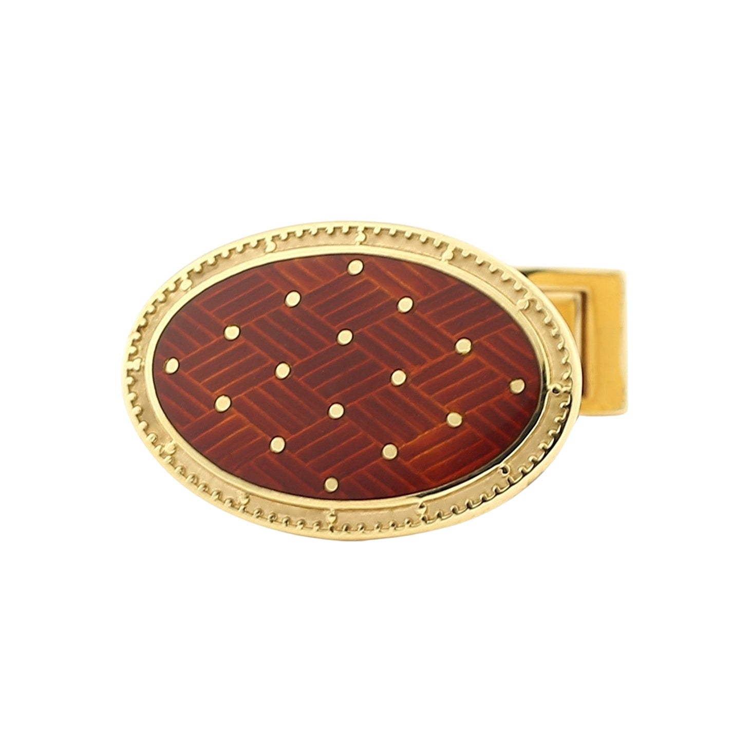 basket weave burnt sienna 9ct yellow t-bar gold cufflinks - main