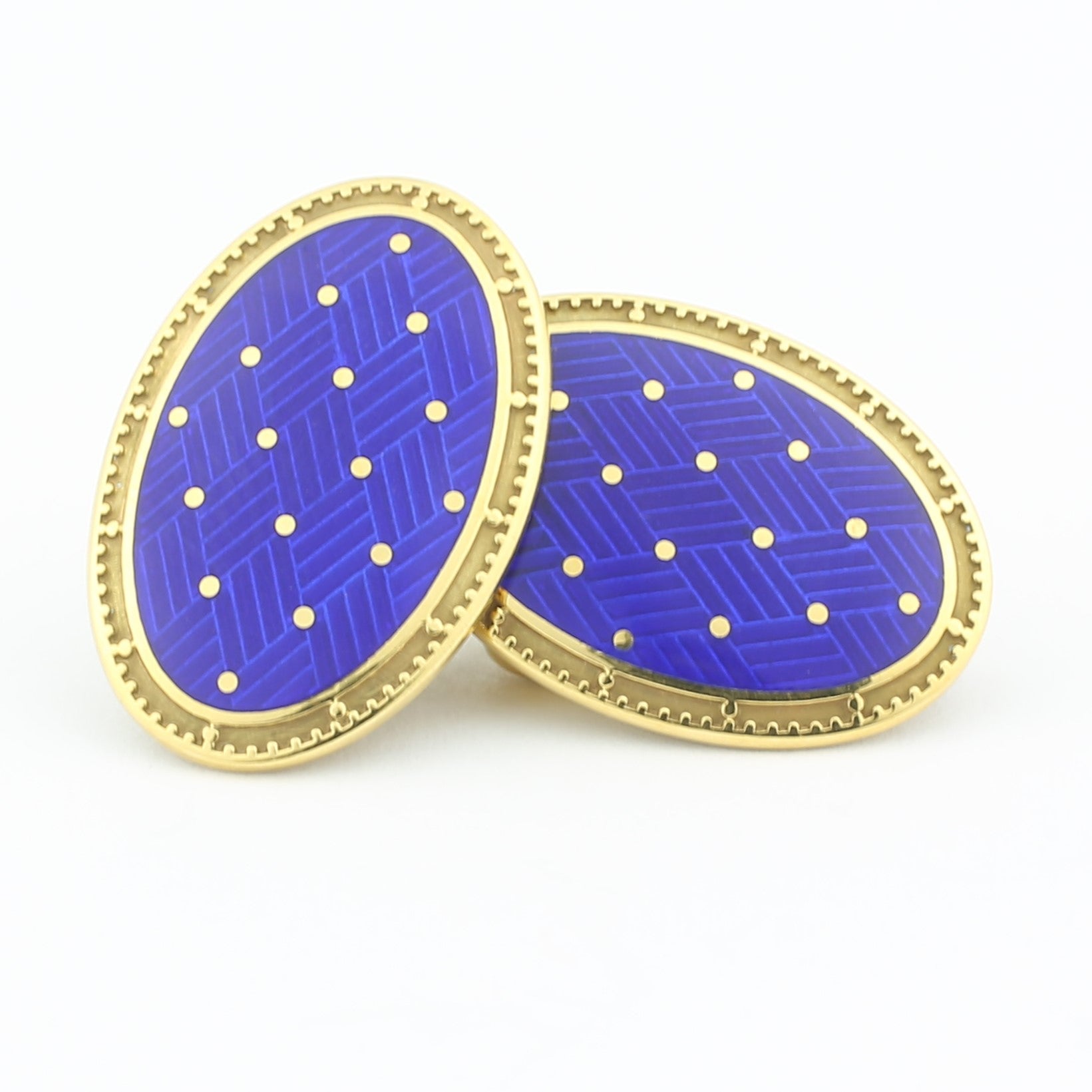 basket weave cufflinks gold/blue enamel 9ct gold - main