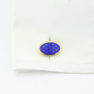 basket weave gold/blue enamel 9ct yellow gold cufflinks - cuff