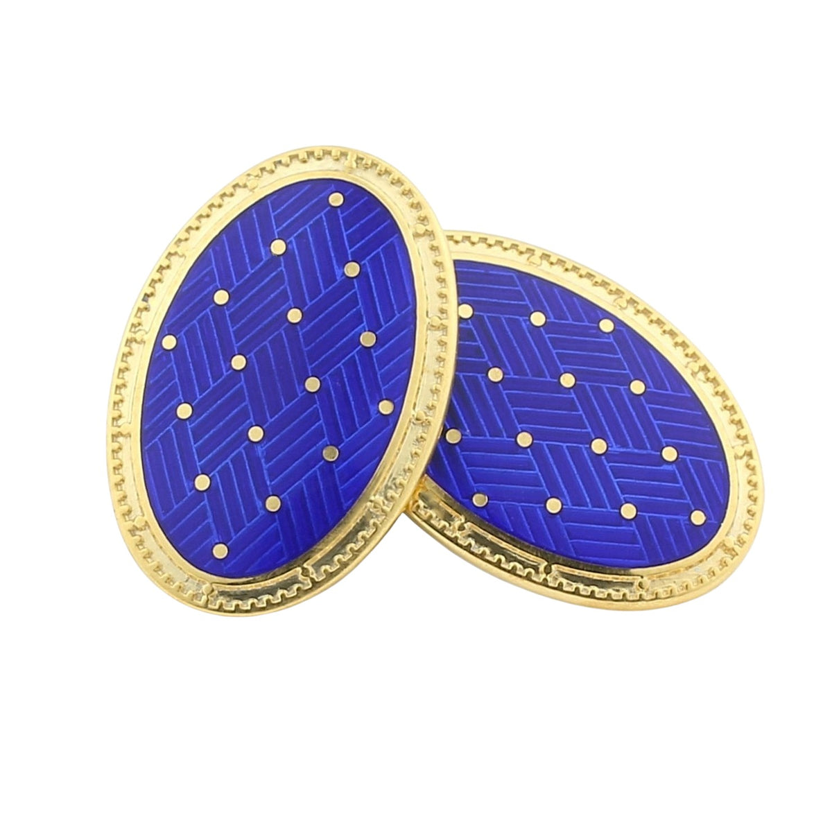 basket weave gold/blue enamel 9ct yellow gold cufflinks - main