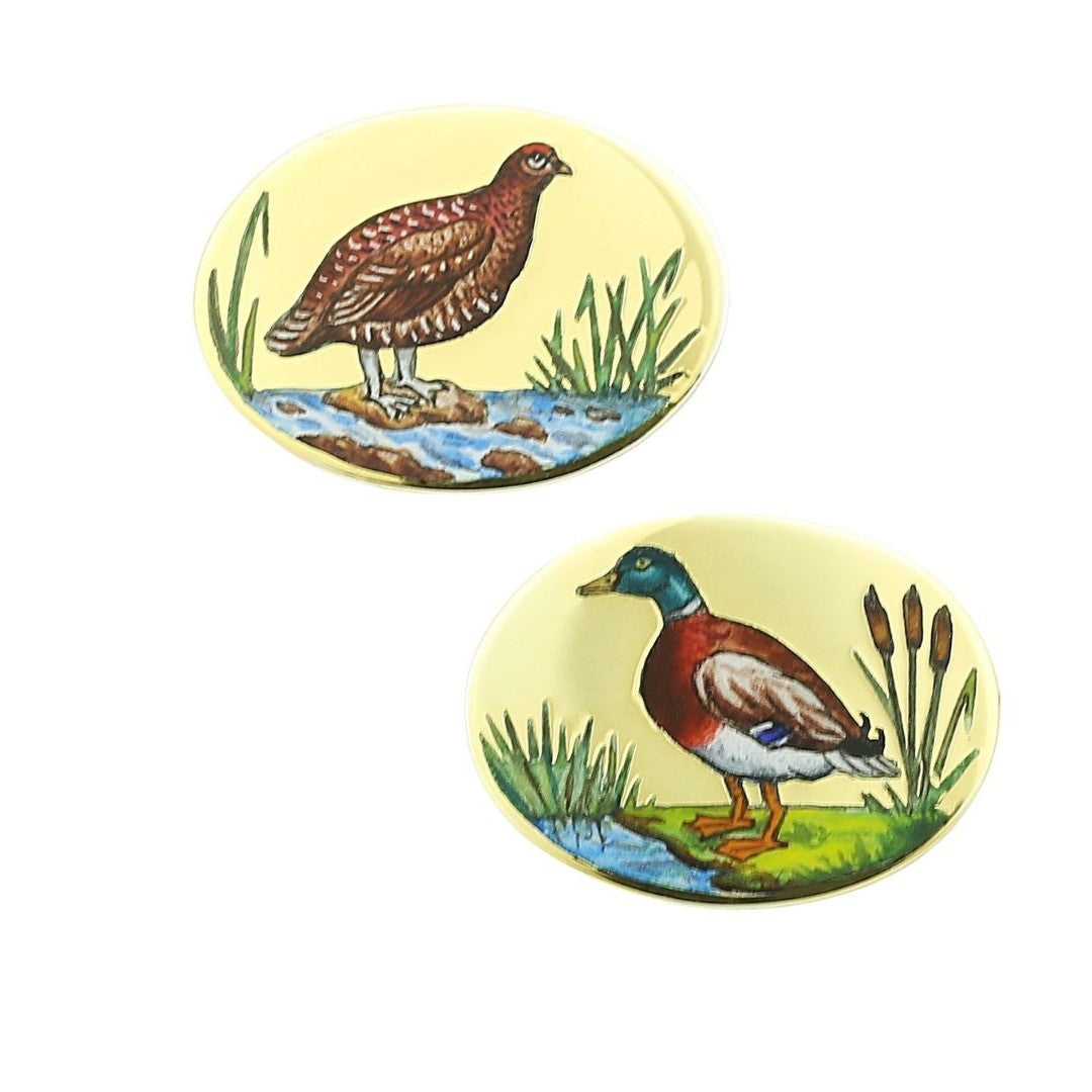 GAMEBIRDS 18ct YELLOW GOLD CUFFLINKS - grouse mallard