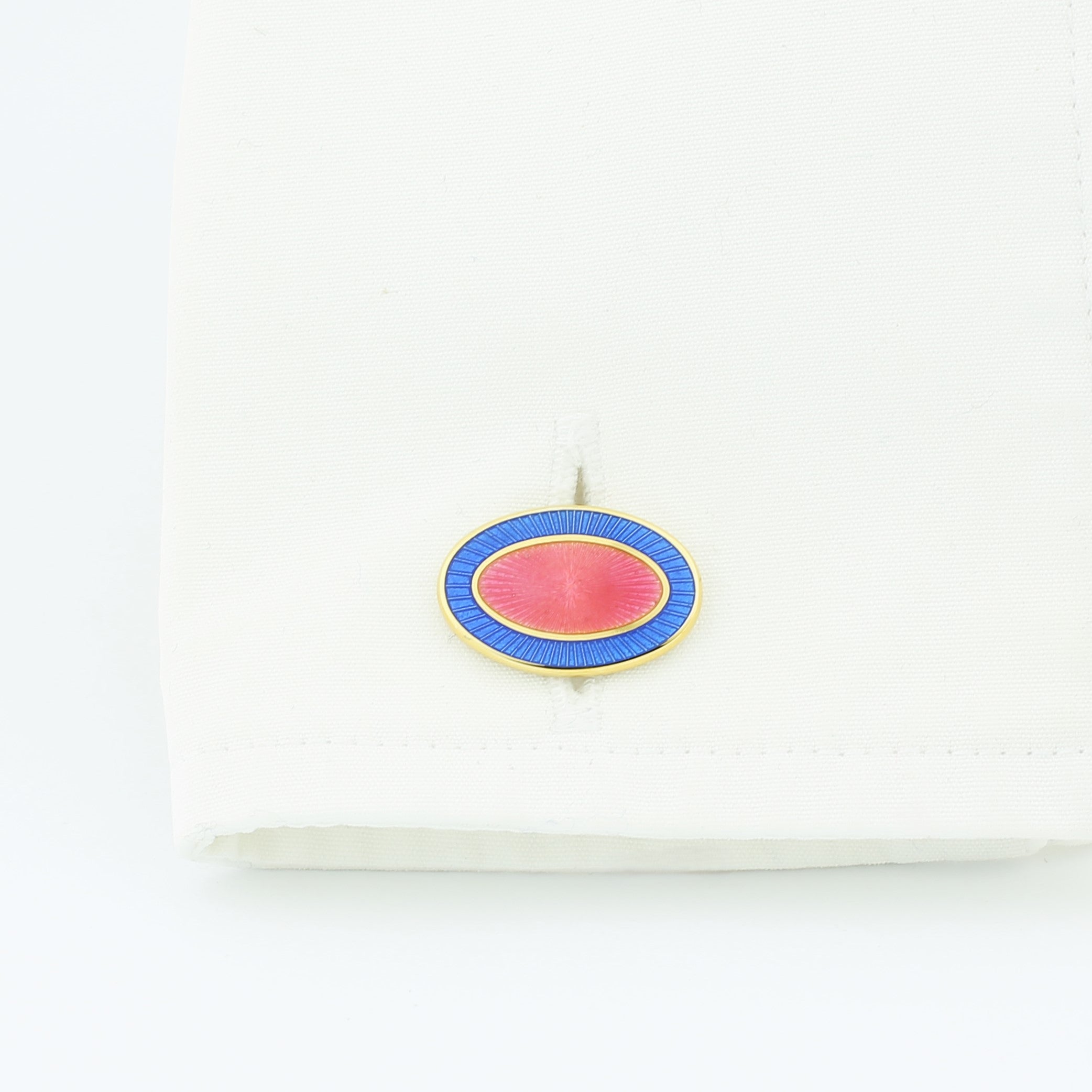 double oval blue/pink 9ct yellow gold cufflinks - cuff