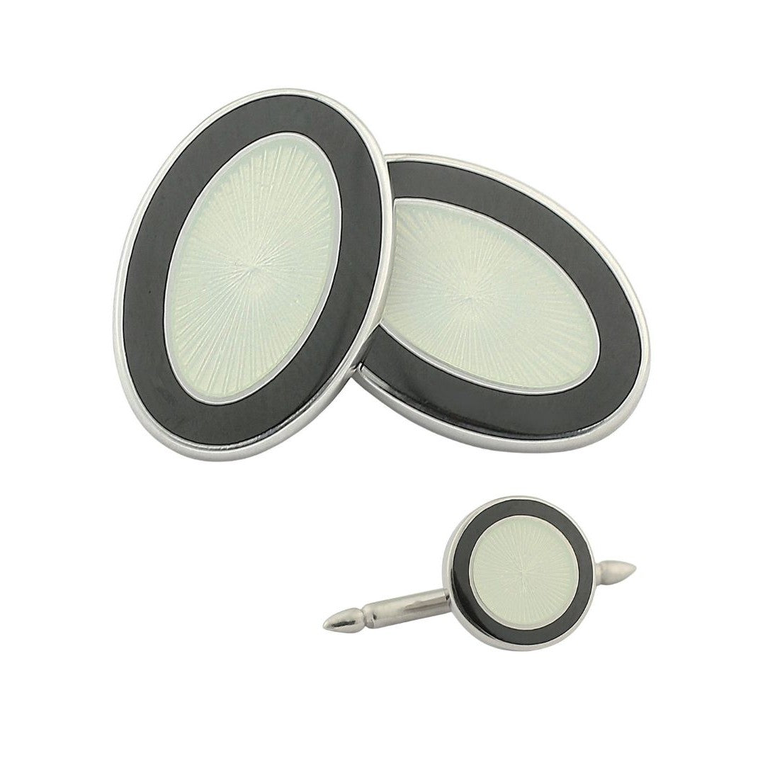 DOUBLE OVAL DRESS SET BLACK/WHITE ENAMEL - main 