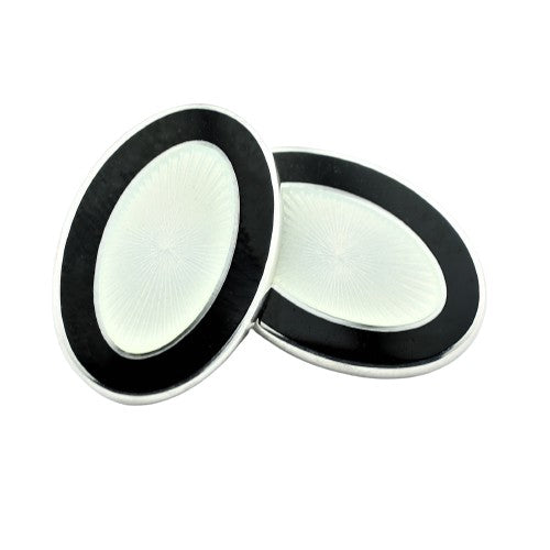 DOUBLE OVAL BLACK/WHITE ENAMEL CUFFLINKS - main